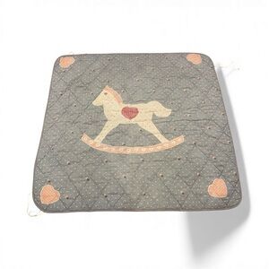 Vintage Crib Baby Blanket Mattress Cover Rocking Horse Blue Pink 80s 90s Throw